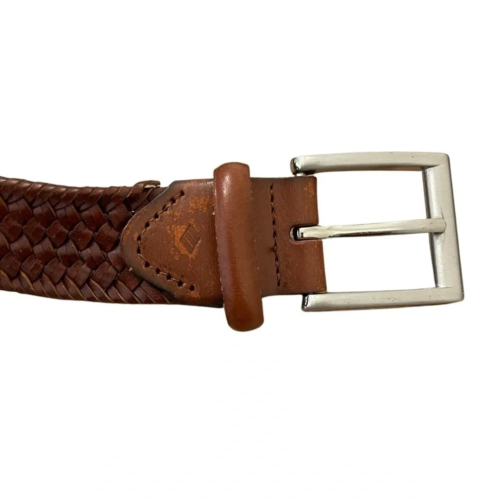 Genuine Italian Leather woven Belt in Cognac Size 36/91 Hidden Elastic Stretch